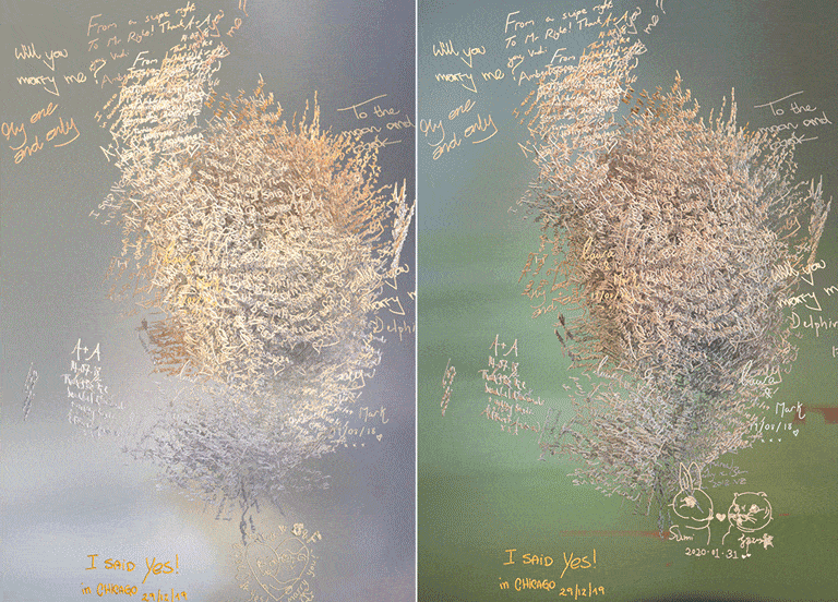 Collage of colorfule designs of the love message cloud.